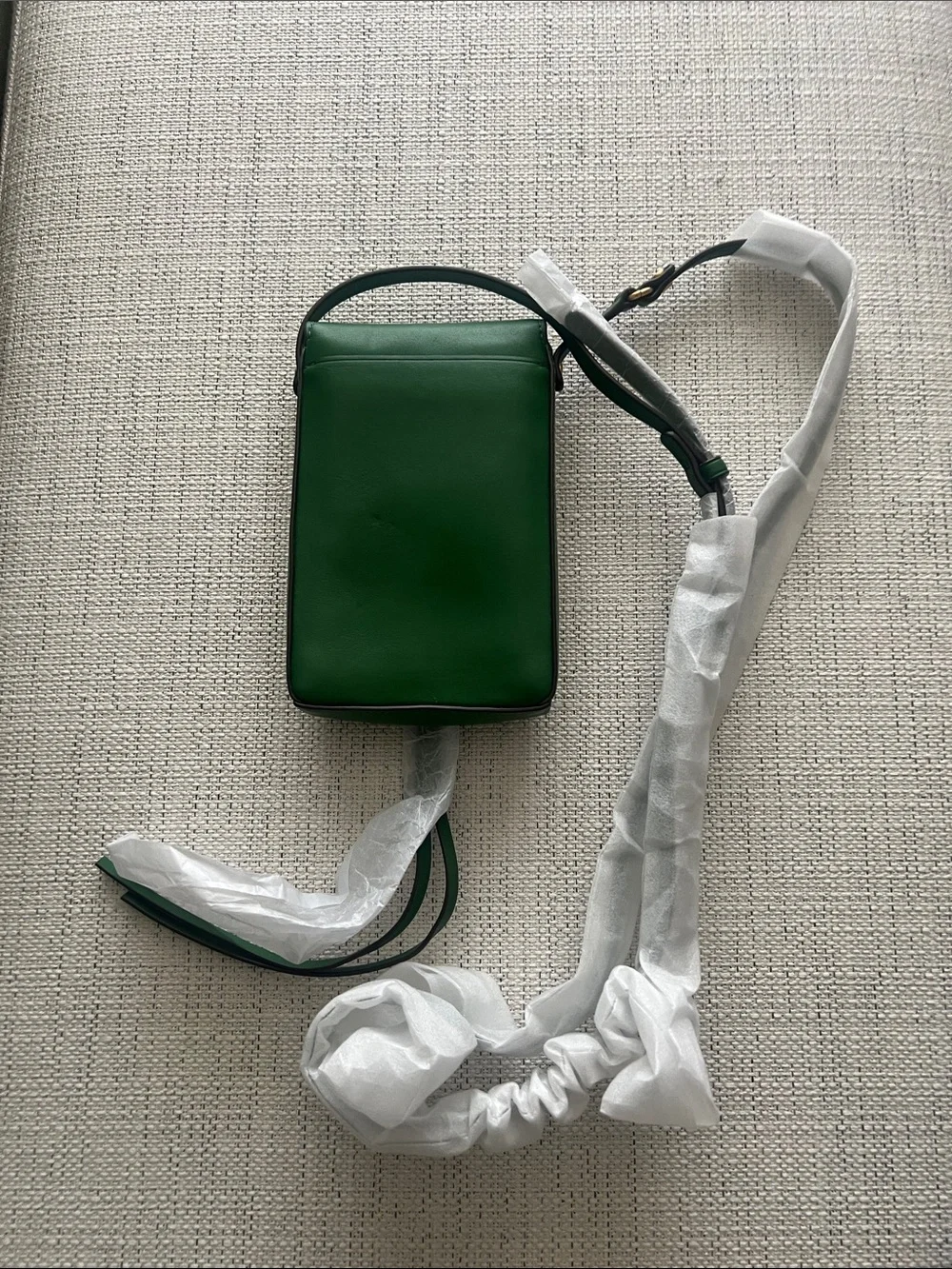 Tory Burch Emerald Green Leather Crossbody Phone Pouch with Gold Logo